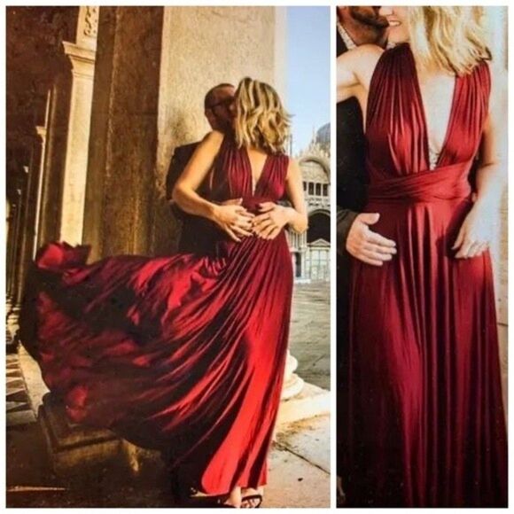 Lulus Tricks of the Trade Burgundy Convertible Maxi Dress Size Small - Picture 1 of 13